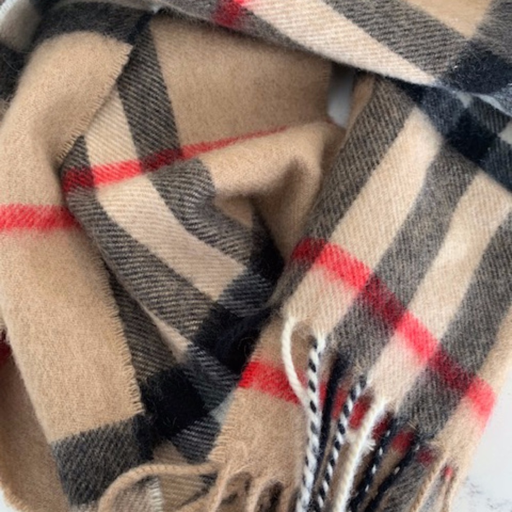 Burberry 100% Cashmere Camel Nova Plaid Scarf 54"
